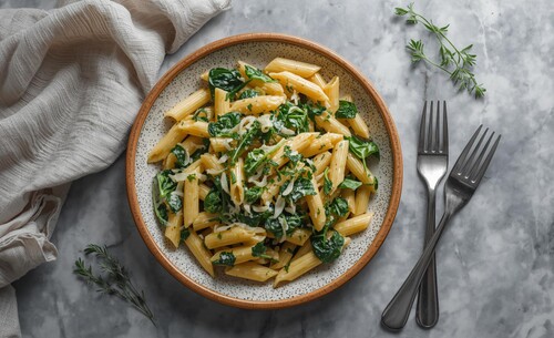Krémové těstoviny se špenátem